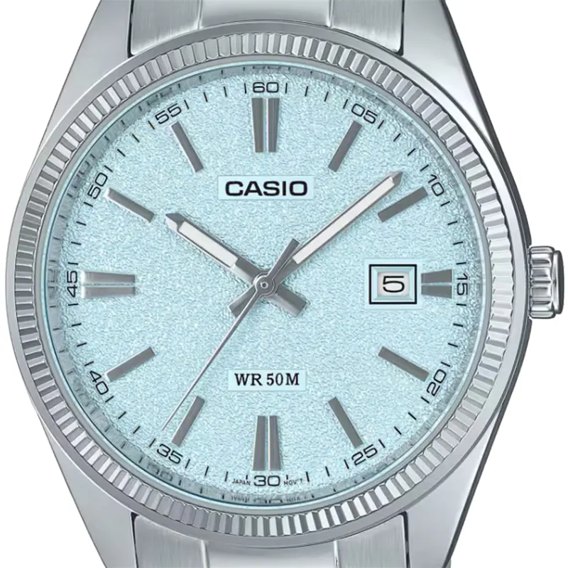 Casio Enticer Ice Blue Texture Dial Silver Men's Watch- MTP-1302DA-2A2